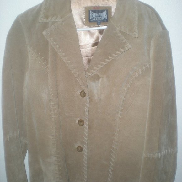 BEVERLY HILLS Leather Club Jacket Suede Size L Vintage Tan - Picture 1 of 5